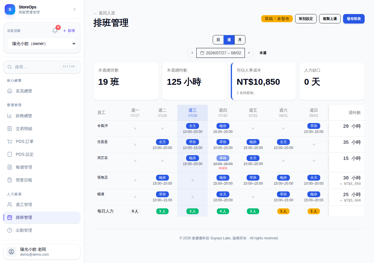 排班管理週視圖